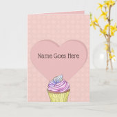 Carte Joli Cupcake Rose Tendresse Cœur Doux Traités (Fleur jaune)