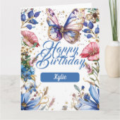 Carte Joli design d'anniversaire fleuri et papillon (Devant)