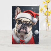 Carte Joli design de vacances de Noël de bulldog françai (Fleur jaune)