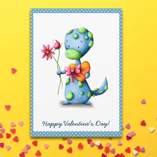 Carte Joli Dino Bleu Saint Valentin