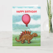 Carte Joli dinosaure avec ballon rouge (Devant)