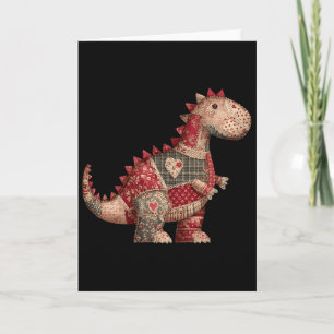 Carte Joli dinosaure de campagne patchwork coeurs Saint-