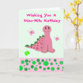 Carte Joli Dinosaure Rose (Fleur jaune)