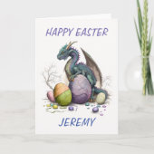 Carte Joli dragon aquarelle de Pâques avec des œufs (Devant)