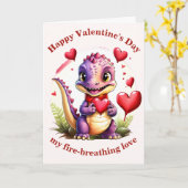 Carte Joli dragon de la Saint-Valentin Dragon adorable à (Fleur jaune)