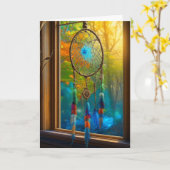 Carte Joli Dreamcatcher coloré dans vitre (Fleur jaune)