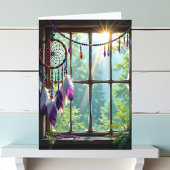 Carte Joli Dreamcatcher violet dans la fenêtre Anniversa