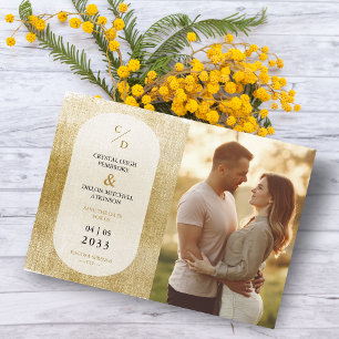 Carte Joli Effet Texturé Doré pour Initiales de Mariage