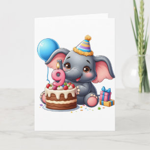 Carte Joli éléphant 9e anniversaire