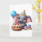 Carte Joli éléphant 9e anniversaire (Fleur jaune)