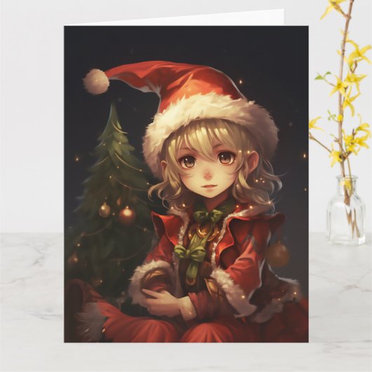 Carte Joli elfe de Noël (Fleur jaune)