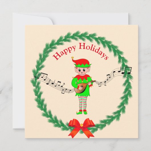 Carte Joli elfe de Noël avec mandoline (Devant)
