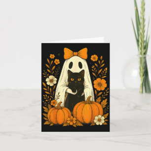 Carte Joli Fantôme Chat Noir Halloween Citrouille Groovy