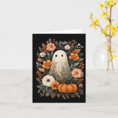 Carte Joli Fantôme Et Citrouille D'automne Floral Épouva (Fleur jaune)