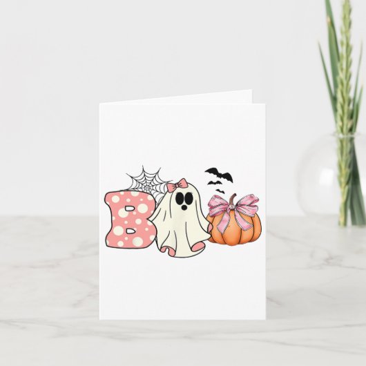 Carte Joli Fantôme Floral Boo Halloween Garçon Fille Fan (Devant)