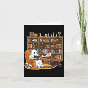 Carte Joli fantôme lisant des livres avec un chat noir H