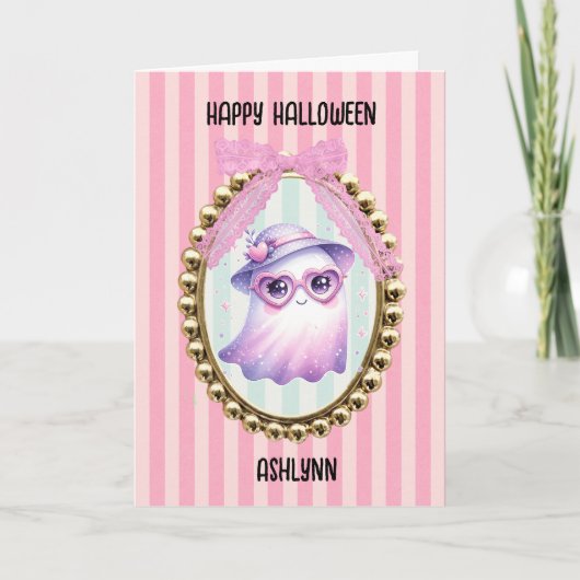 Carte Joli Fantôme Rose Halloween (Devant)