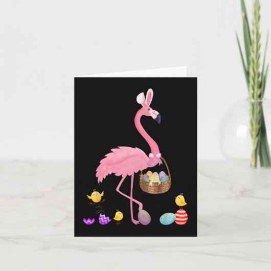 Carte Joli Flamant rose Pâques Avec Panier Pâques Pâques (Devant)