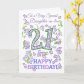 Carte Joli Floral 21e anniversaire belle-fille (Fleur jaune)