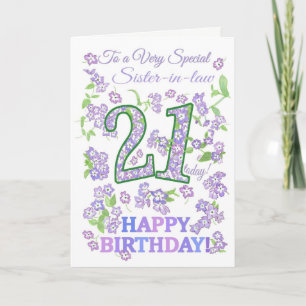 Carte Joli floral 21e anniversaire Soeur spéciale