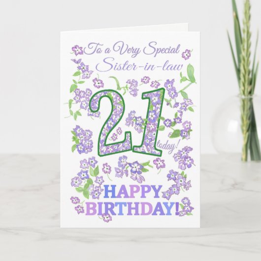 Carte Joli floral 21e anniversaire Soeur spéciale (Devant)