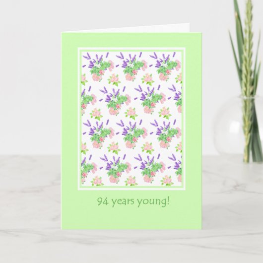 Carte Joli Floral 94e anniversaire Salutation (Devant)
