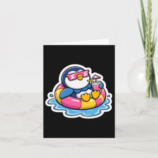 Carte Joli flotteur de piscine pingouin d'été Vacances t