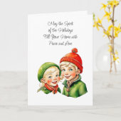 Carte Joli garçon et fille elfes Noël (Fleur jaune)