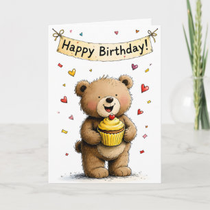 Carte Joli gâteau en forme d'ours en peluche pour joyeux