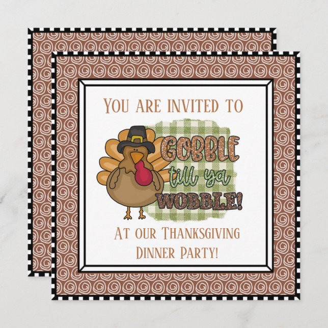 Carte joli gobble wobble fête Thanksgiving (Devant / Derrière)