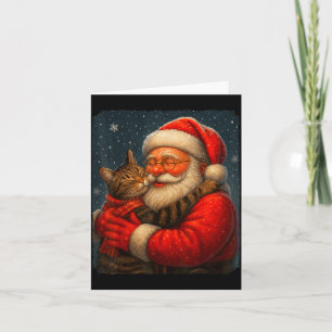 Carte Joli Graphique Santa Étreindre Chat Noël Xmas Femm
