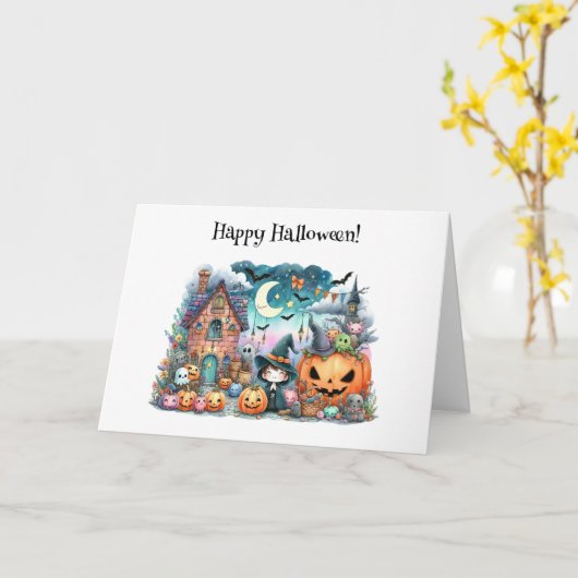 Carte Joli Halloween Kawaii Salutation (Fleur jaune)
