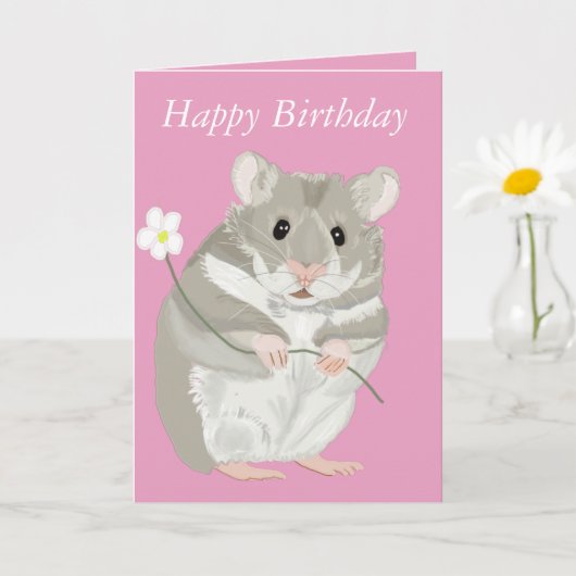 Carte Joli Hamster Gris et Blanc avec (Petite plante)