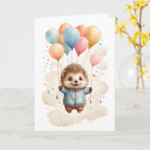 Carte Joli hérisson à l'aquarelle flottant dans l'air Ca (Fleur jaune)