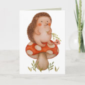 Carte Joli Hérisson Aquarelle Sur Un Champignons Anniver (Devant)