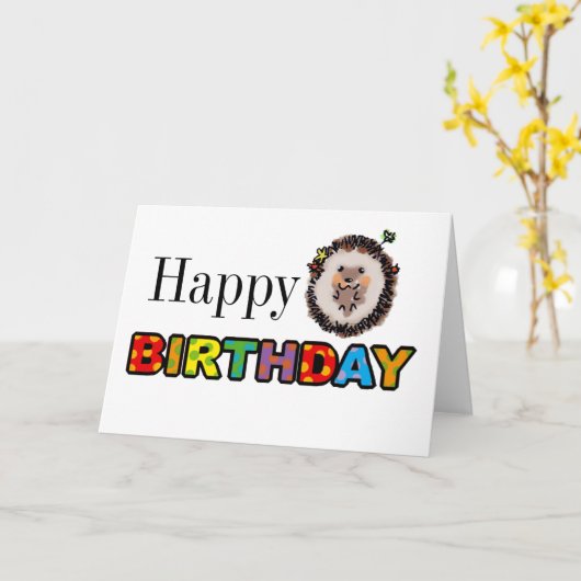 Carte joli hérisson joyeux (Fleur jaune)