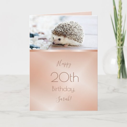 Carte Joli Hérisson Rose Gold Personnalisé Anniversaire (Devant)