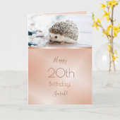 Carte Joli Hérisson Rose Gold Personnalisé Anniversaire (Fleur jaune)