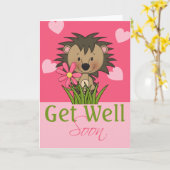 Carte Joli Hérisson, Va Bien Bientôt (Fleur jaune)