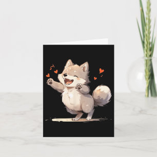Carte Joli Husky Kawaii Tenant un Coeur Joyeuse Saint-Va