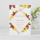 Carte Joli jaune rouge rustique Aquarelle Mariage Floral (Debout devant)