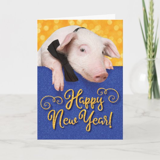 Carte Joli Joyeux Cochon De Nouvel An Avec Cravate De Bo (Devant)