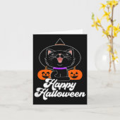 Carte Joli Joyeux Halloween Chat Noir (Fleur jaune)