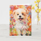 Carte Joli Joyful rose Chiot Joyeux Anniversaire (Fleur jaune)