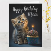 Carte Joli Kitten Souhaitant Bonne Anniversaire, Personn (Fleur jaune)