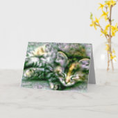 Carte Joli Kitty dormant (Fleur jaune)