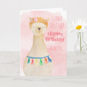 Carte Joli Lama Féminin Rose Anniversaire Personnalisé