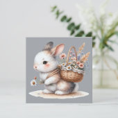 Carte Joli lapin aux fleurs Aquarelle Art (Debout devant)