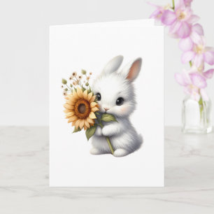 Carte Joli lapin avec tournesol Salutation à toutes les 