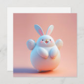 Carte Joli Lapin Blanc Gras Avec Ailes (Devant / Derrière)